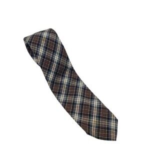 Pendleton Vintage Plaid 100% Virgin Wool Brown White Blue Tie
